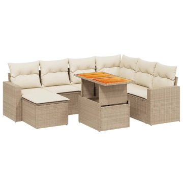 Set canapele de grădină, 8 piese, cu perne, bej, poliratan - Img 2