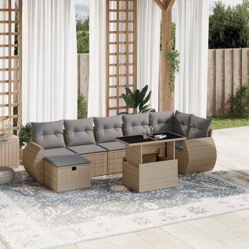 Set canapele de grădină, 8 piese, cu perne, bej, poliratan - Img 1