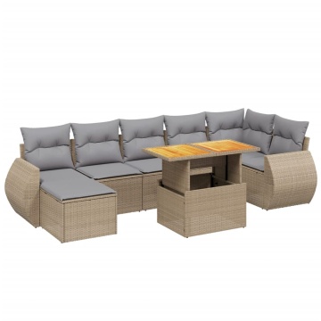 Set canapele de grădină, 8 piese, cu perne, bej, poliratan - Img 2