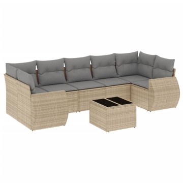 Set canapele de grădină, 8 piese, cu perne, bej, poliratan - Img 2