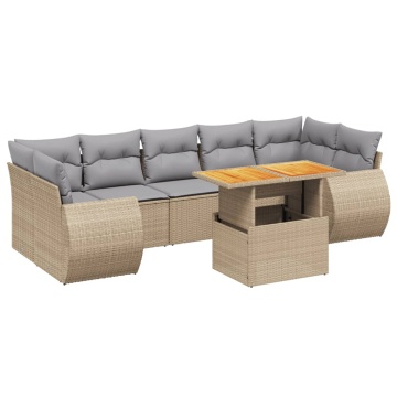Set canapele de grădină, 8 piese, cu perne, bej, poliratan - Img 2