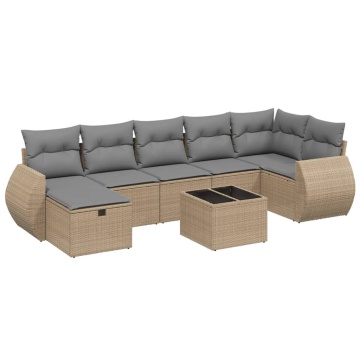 Set canapele de grădină, 8 piese, cu perne, bej, poliratan - Img 2