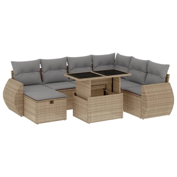 Set canapele de grădină, 8 piese, cu perne, bej, poliratan - Img 2