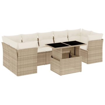 Set canapele de grădină, 8 piese, cu perne, bej, poliratan - Img 2
