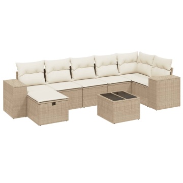 Set canapele de grădină, 8 piese, cu perne, bej, poliratan - Img 2