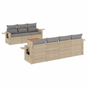 Set canapele de grădină, 8 piese, cu perne, bej, poliratan - Img 2