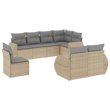 Set canapele de grădină, 8 piese, cu perne, bej, poliratan - Img 2
