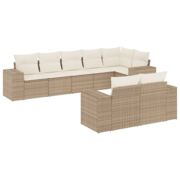 Set canapele de grădină, 8 piese, cu perne, bej, poliratan - Img 2
