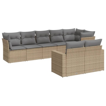 Set canapele de grădină, 8 piese, cu perne, bej, poliratan - Img 2