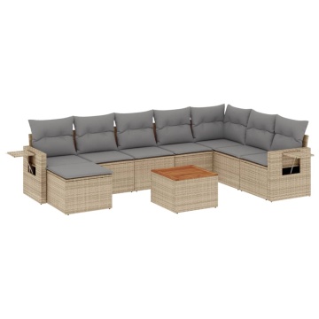Set canapele de grădină, 9 piese, cu perne, bej, poliratan - Img 2
