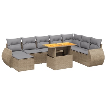 Set canapele de grădină, 9 piese, cu perne, bej, poliratan - Img 2