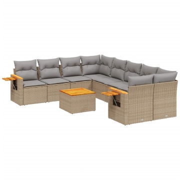 Set canapele de grădină, 9 piese, cu perne, bej, poliratan - Img 2