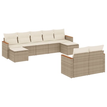 Set canapele de grădină, 9 piese, cu perne, bej, poliratan - Img 2