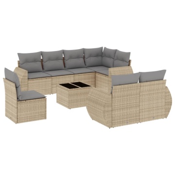 Set canapele de grădină, 9 piese, cu perne, bej, poliratan - Img 2