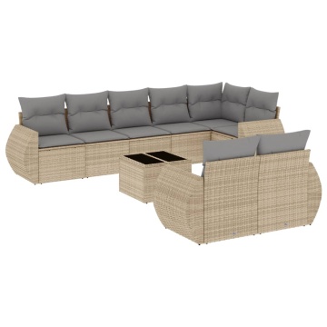 Set canapele de grădină, 9 piese, cu perne, bej, poliratan - Img 2