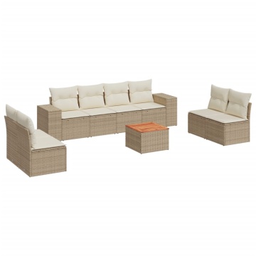 Set canapele de grădină, 9 piese, cu perne, bej, poliratan - Img 2
