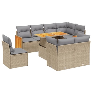 Set canapele de grădină, 9 piese, cu perne, bej, poliratan - Img 2