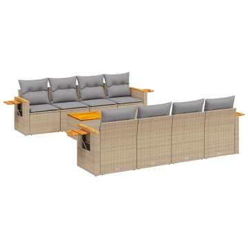 Set canapele de grădină, 9 piese, cu perne, bej, poliratan - Img 2