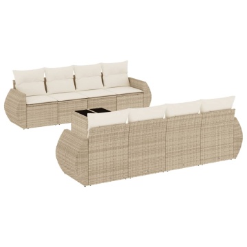 Set canapele de grădină, 9 piese, cu perne, bej, poliratan - Img 2