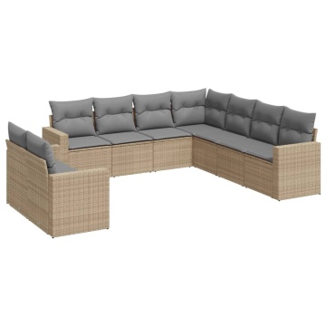 Set canapele de grădină, 9 piese, cu perne, bej, poliratan - Img 2