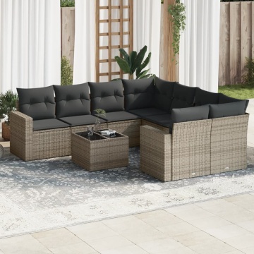 Set canapele de grădină, 9 piese, cu perne, gri, poliratan - Img 1