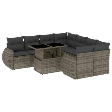 Set canapele de grădină, 9 piese, cu perne, gri, poliratan - Img 2