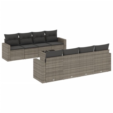 Set canapele de grădină, 9 piese, cu perne, gri, poliratan - Img 2