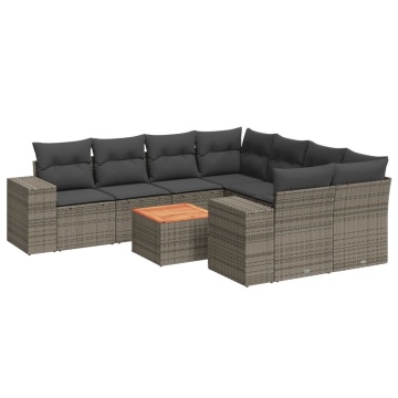 Set canapele de grădină, 9 piese, cu perne, gri, poliratan - Img 2