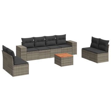Set canapele de grădină, 9 piese, cu perne, gri, poliratan - Img 2