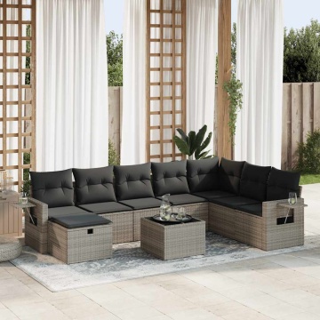 Set canapele de grădină, 9 piese, cu perne, gri, poliratan - Img 1