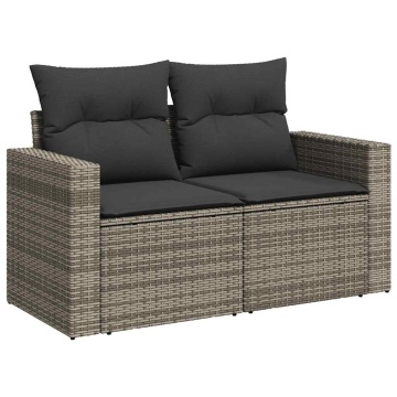 Set canapele de grădină, 9 piese, cu perne, gri, poliratan - Img 3