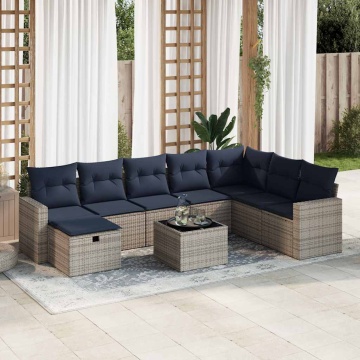 Set canapele de grădină, 9 piese, cu perne, gri, poliratan - Img 1