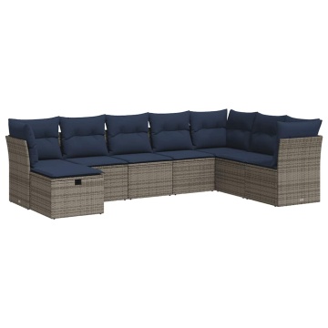 Set canapele de grădină, 9 piese, cu perne, gri, poliratan - Img 2