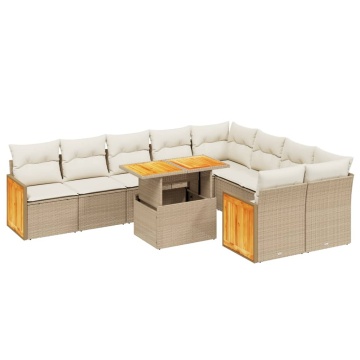 Set canapele de grădină cu perne, 10 piese, bej, poliratan - Img 2
