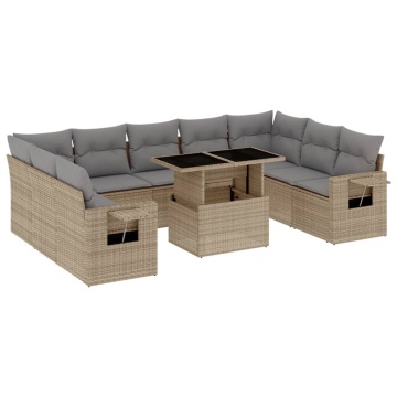 Set canapele de grădină cu perne, 10 piese, bej, poliratan - Img 2