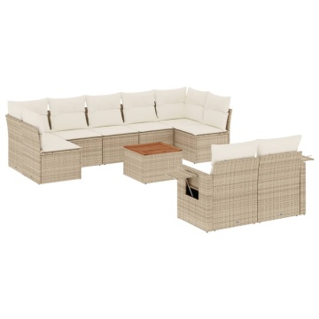Set canapele de grădină cu perne, 10 piese, bej, poliratan - Img 2