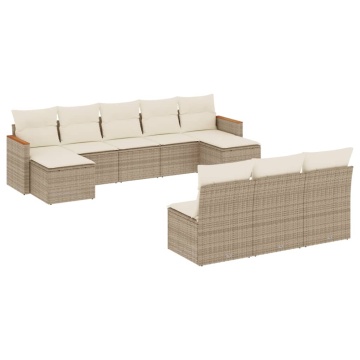 Set canapele de grădină cu perne, 10 piese, bej, poliratan - Img 2