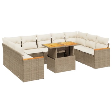 Set canapele de grădină cu perne, 10 piese, bej, poliratan - Img 2