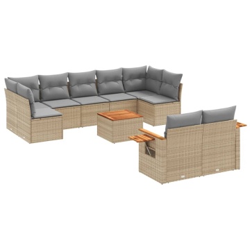 Set canapele de grădină cu perne, 10 piese, bej, poliratan - Img 2
