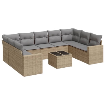 Set canapele de grădină cu perne, 10 piese, bej, poliratan - Img 2