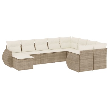 Set canapele de grădină cu perne, 10 piese, bej, poliratan - Img 2
