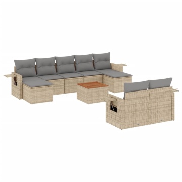 Set canapele de grădină cu perne, 10 piese, bej, poliratan - Img 2