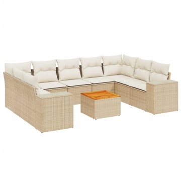 Set canapele de grădină cu perne, 10 piese, bej, poliratan - Img 2