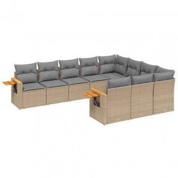 Set canapele de grădină cu perne, 10 piese, bej, poliratan - Img 2