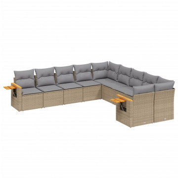 Set canapele de grădină cu perne, 10 piese, bej, poliratan - Img 2