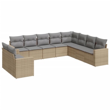 Set canapele de grădină cu perne, 10 piese, bej, poliratan - Img 2