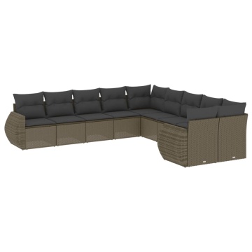 Set canapele de grădină cu perne 10 piese gri deschis poliratan - Img 2
