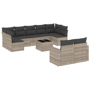 Set canapele de grădină cu perne 10 piese gri deschis poliratan - Img 2