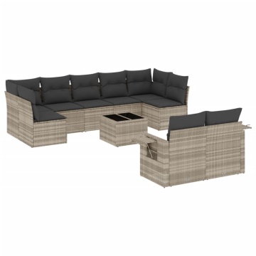 Set canapele de grădină cu perne 10 piese gri deschis poliratan - Img 2