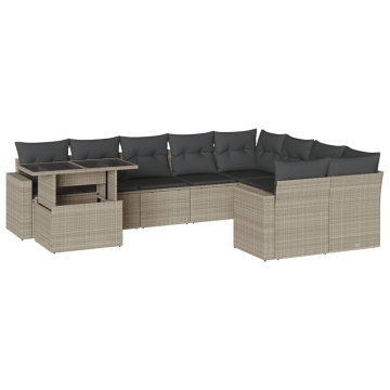 Set canapele de grădină cu perne 10 piese gri deschis poliratan - Img 2